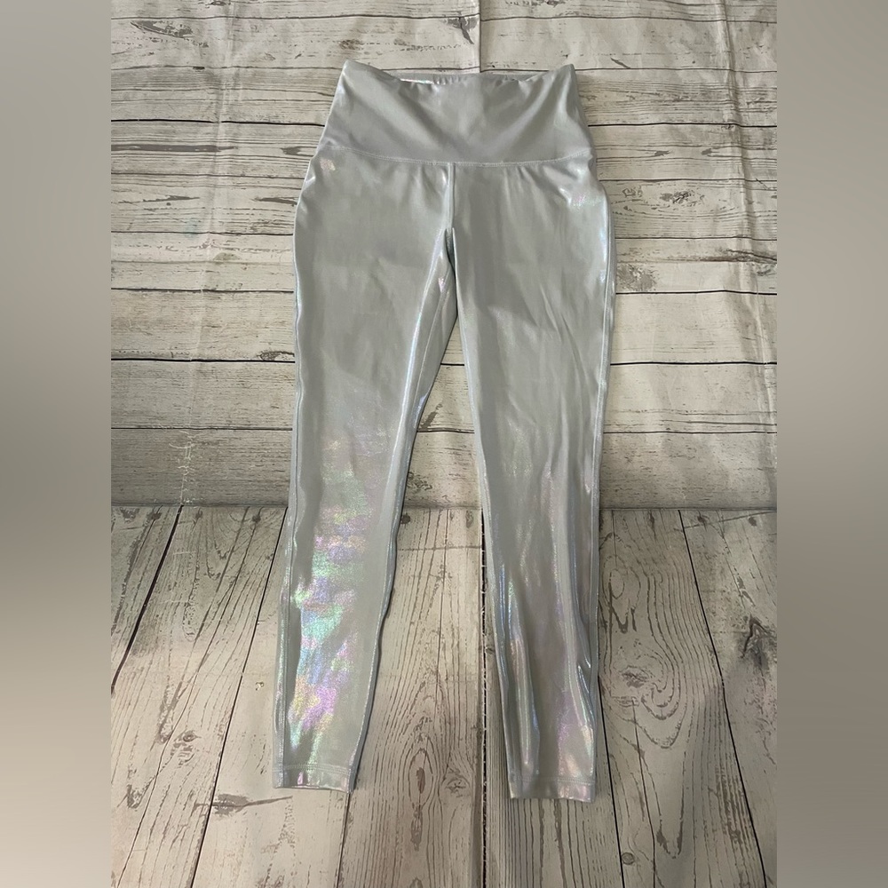 😍 ZELOS silver metallic activewear Leggings with pockets size Medium